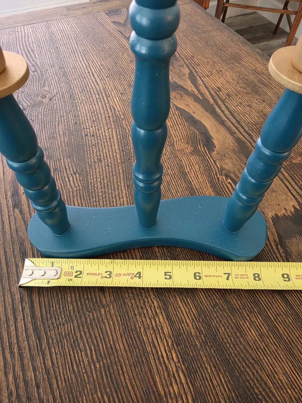 Deep Teal Blue Wood 3-Arm Taper Candle Candelabra Centerpiece Gold Metal Cups